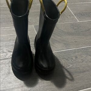 Black Rain Boots with Yellow Handles